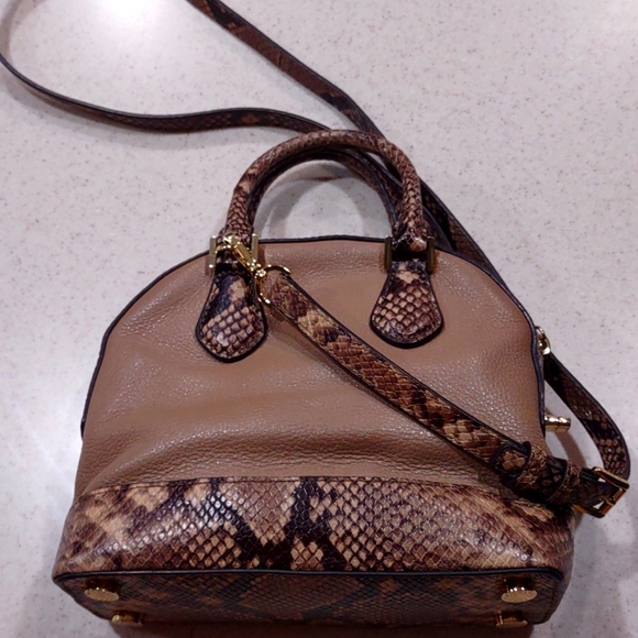 Michael Kors Smythe Small Dome Snakeskin Trimmed Leather Satchel/Crossbody EUC - Picture 4 of 16